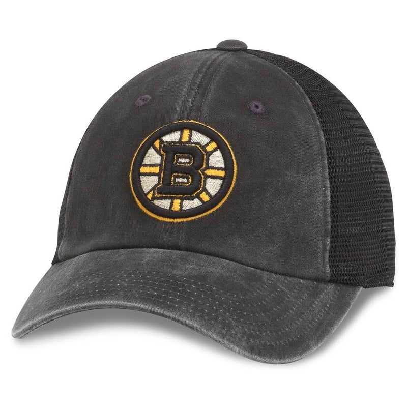 AMERICAN NEEDLE Raglan Bones Officially Licensed NHL Mesh Strapback Hat, Boston Bruins, Black (41152A-BBR-BLK) - Image 1